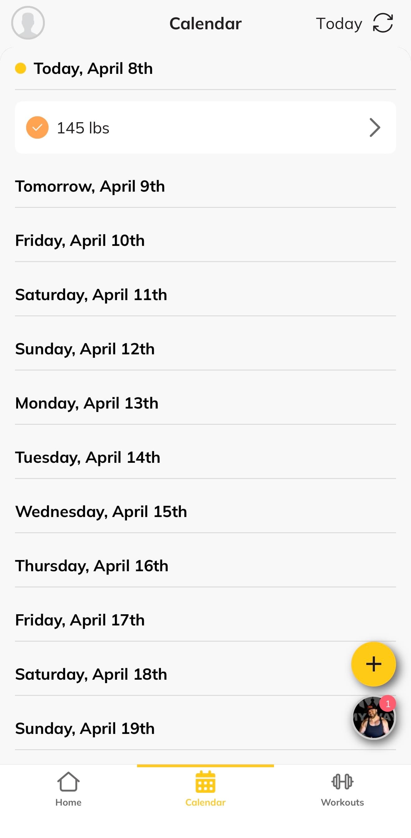 Workout calendar
